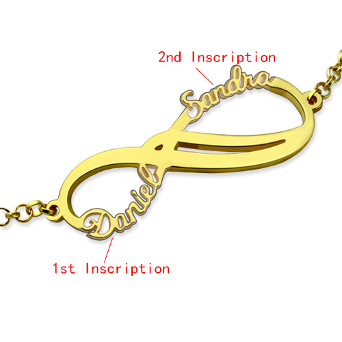 Infinity Two Names Bracelet Gold Plated Silver