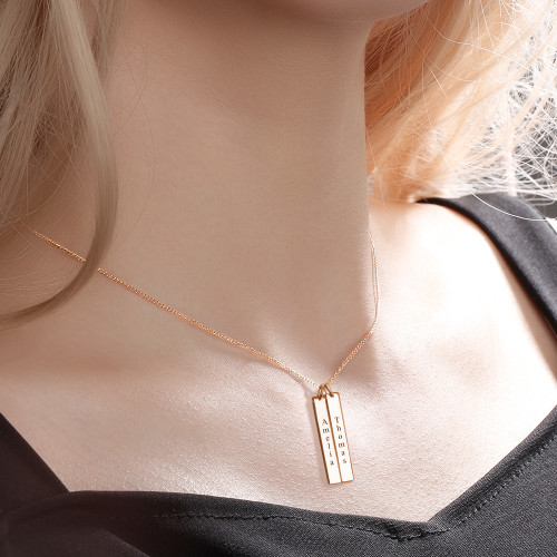 Engraved Bar Necklace Rose Gold Plated