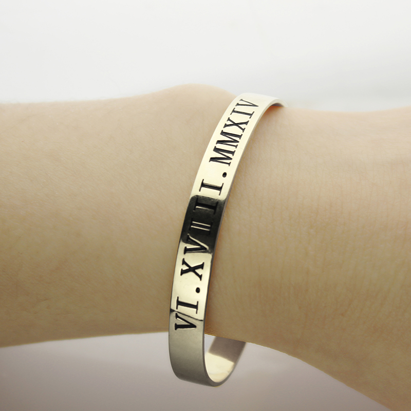 Personalized Roman Numeral Date Cuff Bracelet