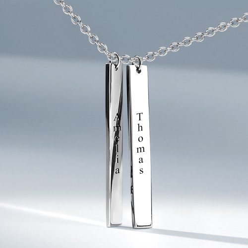 Engraved Bar Necklace Silver