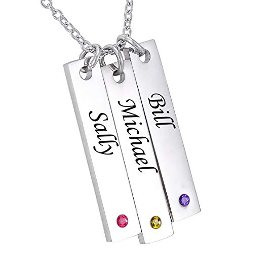 Vertical Sterling Silver Bar Necklace with Swarovski