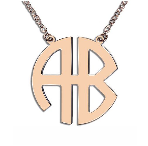 Two Initial Block Monogram Pendant Necklace