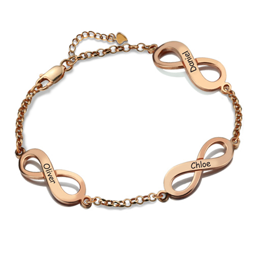 Triple Infinity Name Bracelet Rose Gold