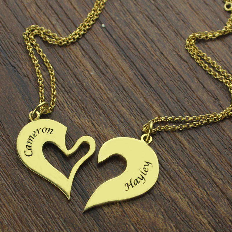 Breakable Heart Name Necklace for Couples in Gold