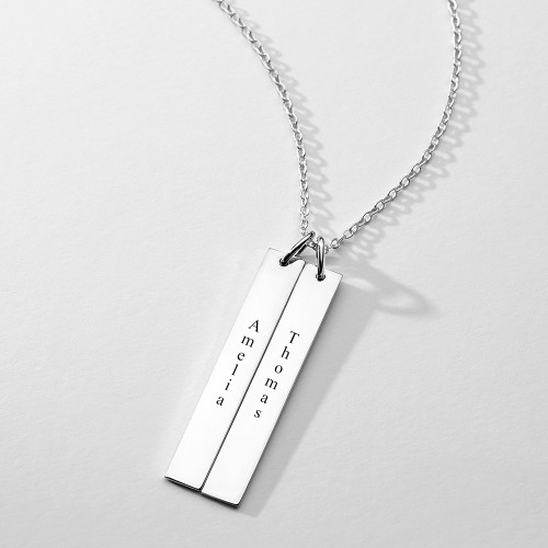 Engraved Bar Necklace Silver