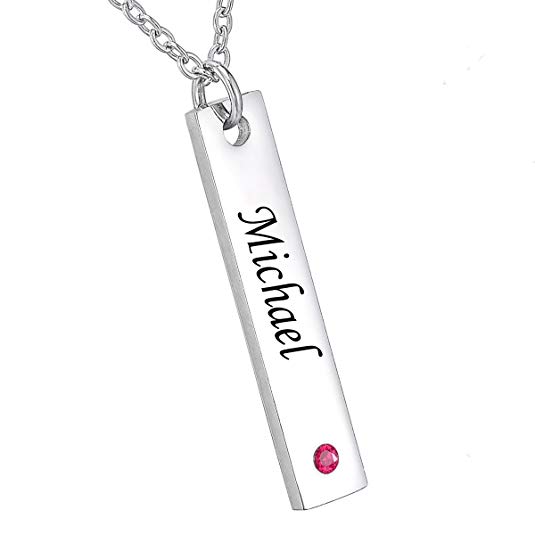 Engraved Vertical Bar Necklace Sterling Slver