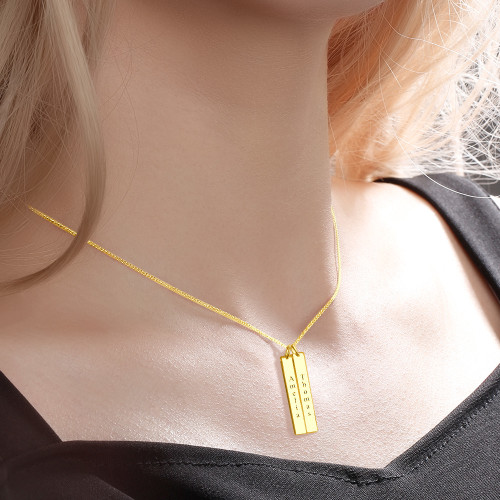 Engraved Bar Necklace 18k Gold Plated