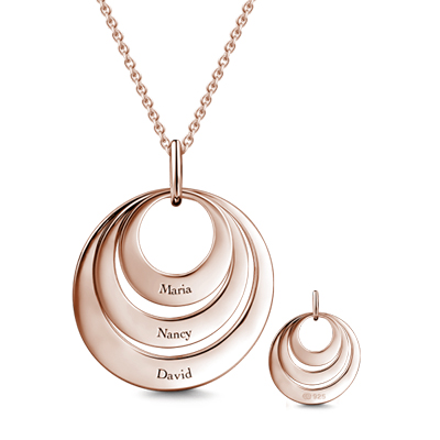 Three Disc Engraved Hang Tag Necklace Rose Gold Plated