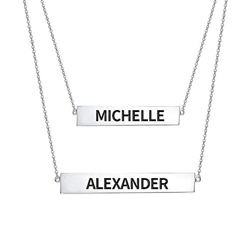 Engraved Name Bar Set Necklace In Sterling Silver