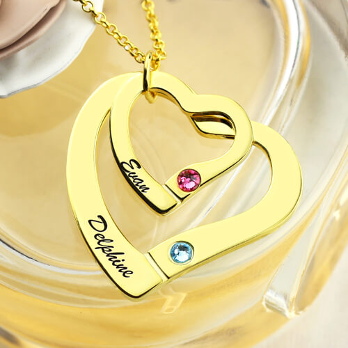 Two Hearts Necklace Gold Plated