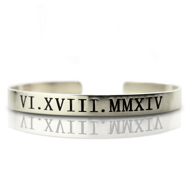 Personalized Roman Numeral Date Cuff Bracelet