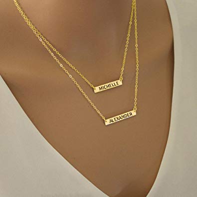 Engraved Bar Necklace Set In Rose Gold