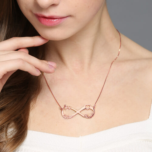 Infinity Necklace 3 Names - Rose Gold Plated