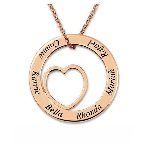 Engraved Love Circle Name Necklace In Rose Gold