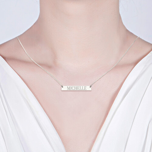 Engraved Name Bar Necklace In Sterling Silver