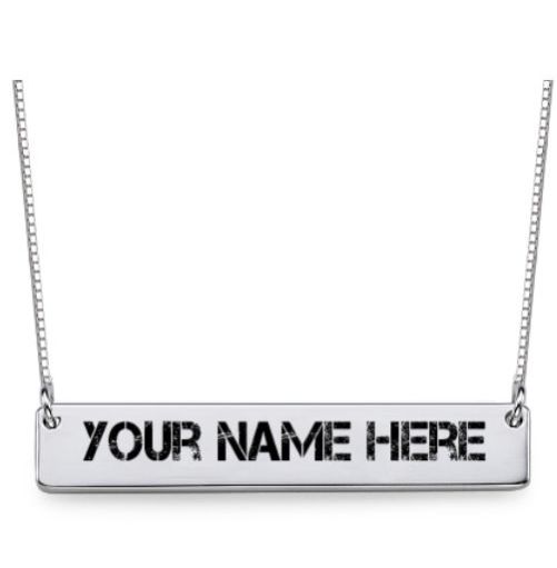 Engraved Name Bar Necklace Sterling Slver