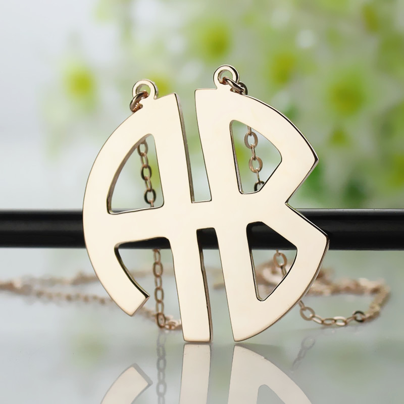 Two Initial Block Monogram Pendant Necklace