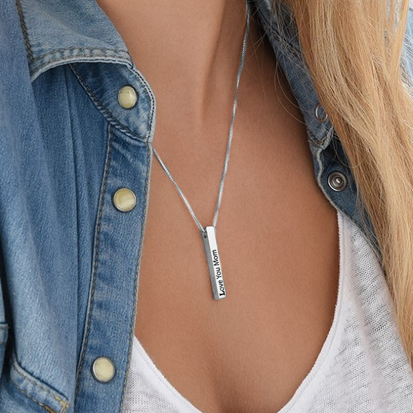 3D Engraved Bar Necklace in Silver