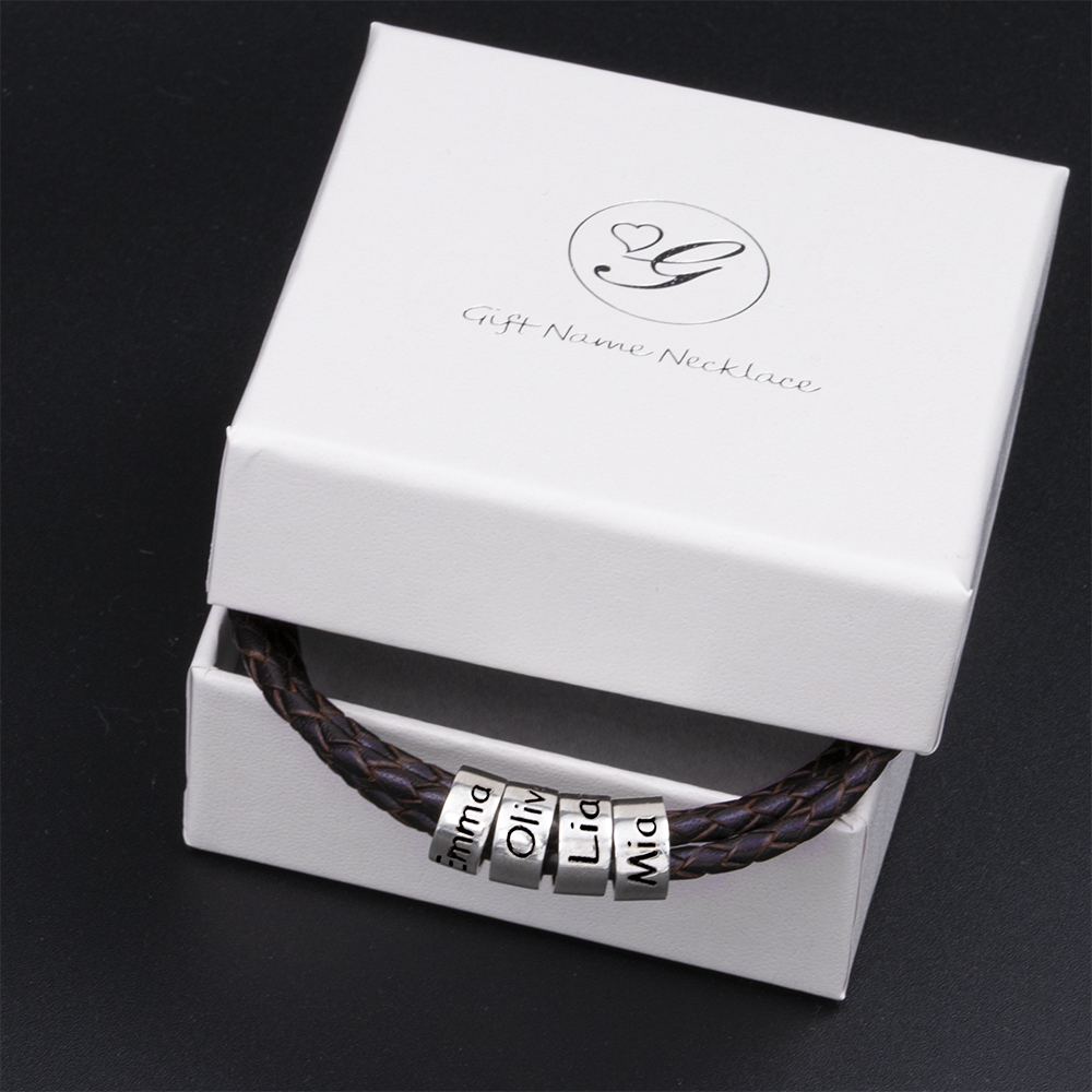 Men Braided Brown Leather Bracelet2