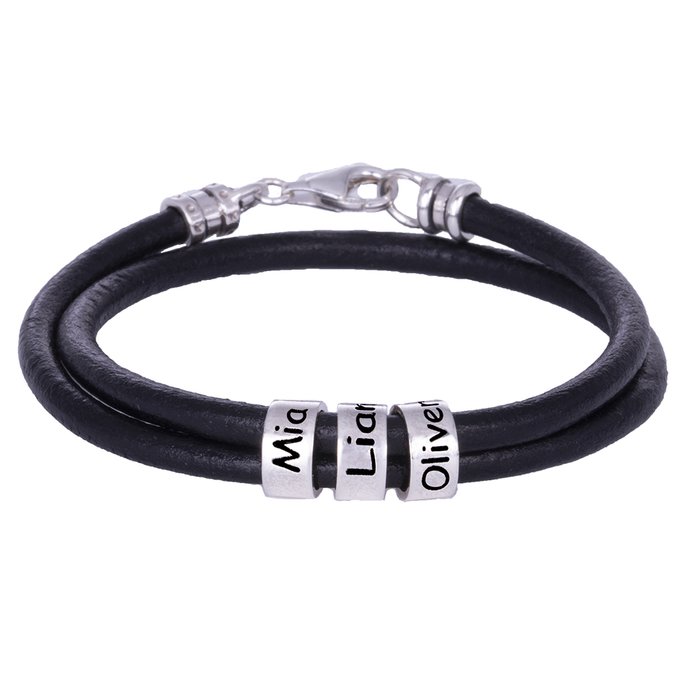 Men Braided Black Leather Bracelet1